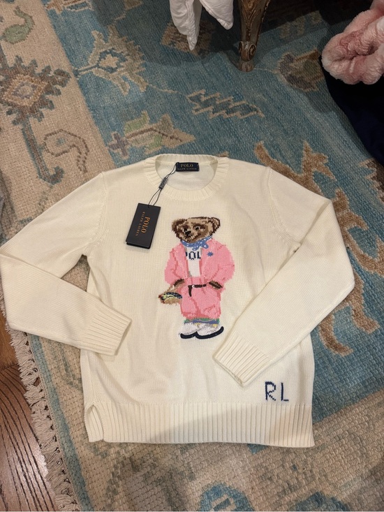 Ralph Lauren Sweaters - Ralph Lauren Cream Crewneck Sweater with Pink Polo Bear